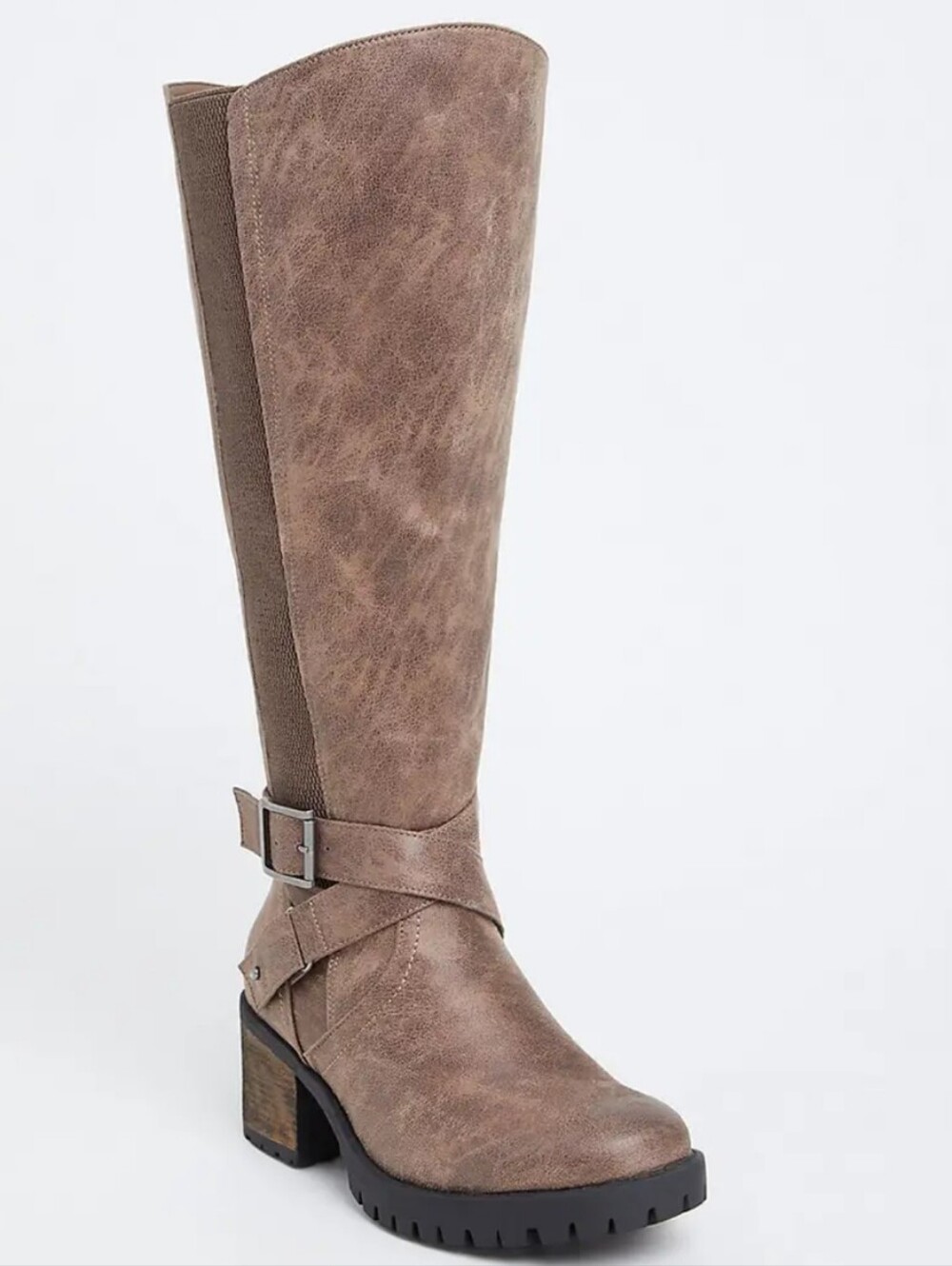 torrid Taupe  Knee High Block Heel  Wide Boots 10 W With Buckle Detail
